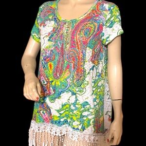 Vintage Westbound Bright Paisley W/ Battenberg Lace Hem Sz L P